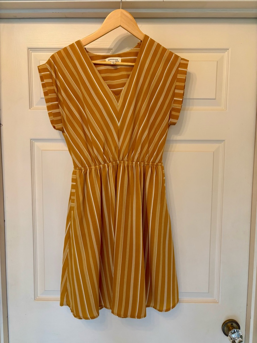 Striped Mustard V-Neck Mini Dress